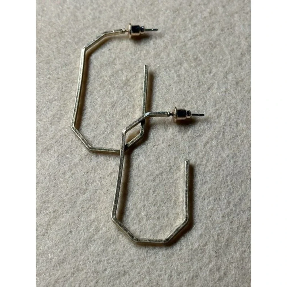 BP. Gold Tone Geometric Hexagon Hoop Earrings Hammered Modern NWT New Boho